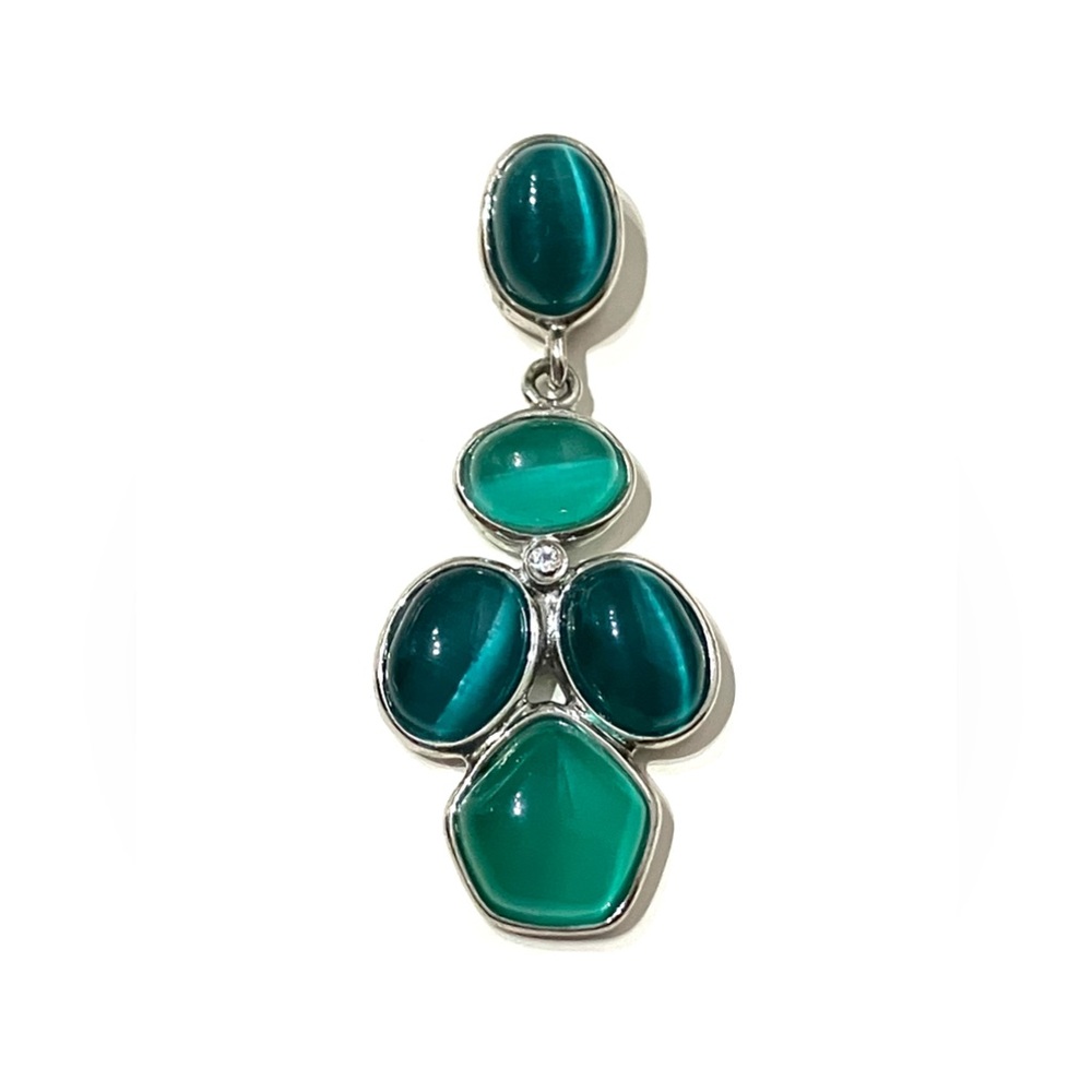 Sterling Silver 925 Green Cats Eye Stone Pendant